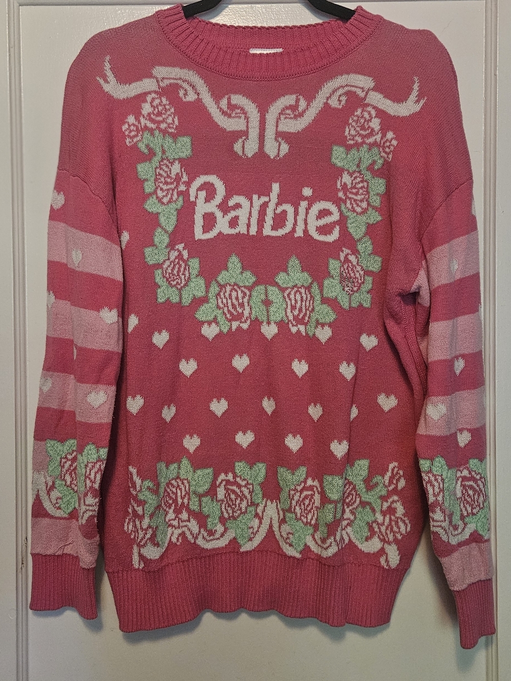 Barbie Pink Floral Heart Knit Sweater